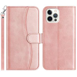 For iPhone 12 / 12 Pro Dual-Folded S-shape Leather Phone Case(Rose Gold)