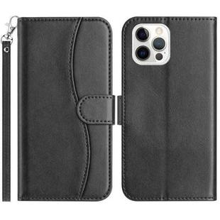 For iPhone 12 Pro Max Dual-Folded S-shape Leather Phone Case(Black)
