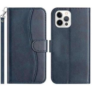 For iPhone 12 Pro Max Dual-Folded S-shape Leather Phone Case(Navy Blue)