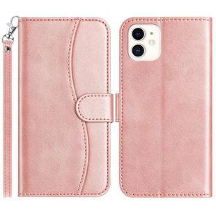 For iPhone 12 mini Dual-Folded S-shape Leather Phone Case(Rose Gold)