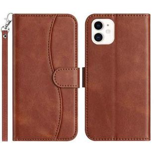 For iPhone 12 mini Dual-Folded S-shape Leather Phone Case(Coffee)