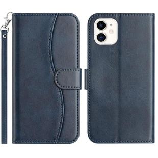 For iPhone 12 mini Dual-Folded S-shape Leather Phone Case(Navy Blue)