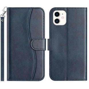 For iPhone 11 Dual-Folded S-shape Leather Phone Case(Navy Blue)