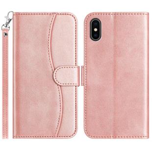 For iPhone X / XS Dual-Folded S-shape Leather Phone Case(Rose Gold)
