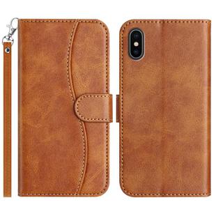 For iPhone X / XS Dual-Folded S-shape Leather Phone Case(Brown)