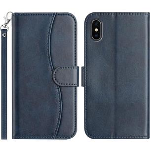 For iPhone X / XS Dual-Folded S-shape Leather Phone Case(Navy Blue)