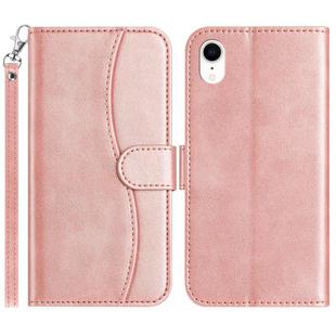 For iPhone XR Dual-Folded S-shape Leather Phone Case(Rose Gold)