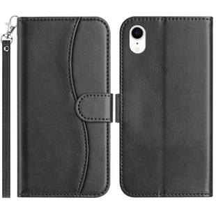 For iPhone XR Dual-Folded S-shape Leather Phone Case(Black)