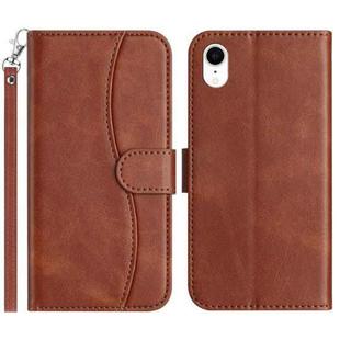 For iPhone XR Dual-Folded S-shape Leather Phone Case(Coffee)