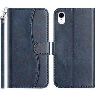 For iPhone XR Dual-Folded S-shape Leather Phone Case(Navy Blue)