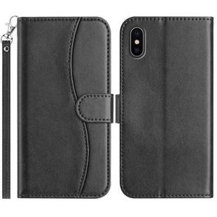 For iPhone XS Max Dual-Folded S-shape Leather Phone Case(Black)
