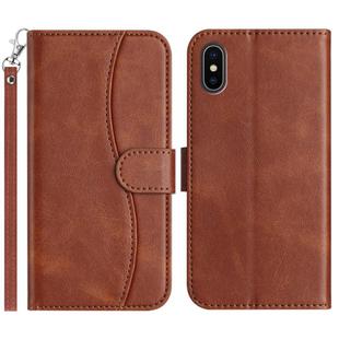 For iPhone XS Max Dual-Folded S-shape Leather Phone Case(Coffee)