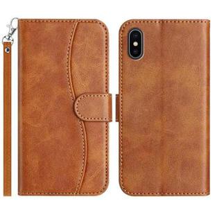 For iPhone XS Max Dual-Folded S-shape Leather Phone Case(Brown)