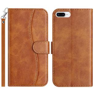 For iPhone 7 Plus / 8 Plus Dual-Folded S-shape Leather Phone Case(Brown)