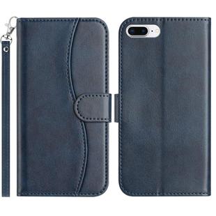 For iPhone 7 Plus / 8 Plus Dual-Folded S-shape Leather Phone Case(Navy Blue)