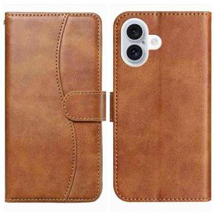 For iPhone 17 Dual-Folded S-shape Leather Phone Case(Brown)