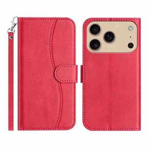 For iPhone 17 Pro Max Dual-Folded S-shape Leather Phone Case(Rose Red)