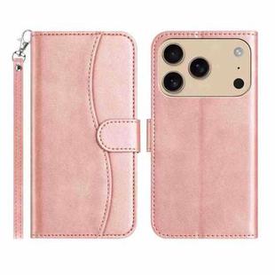 For iPhone 17 Pro Max Dual-Folded S-shape Leather Phone Case(Rose Gold)