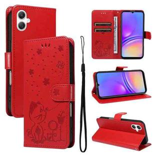 For Samsung Galaxy A06 5G / 4G Cat and Bee Embossed Flip Leather Phone Case(Red)