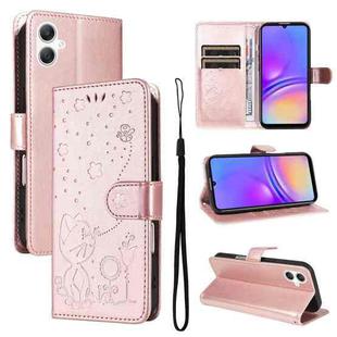 For Samsung Galaxy A06 5G / 4G Cat and Bee Embossed Flip Leather Phone Case(Rose Gold)
