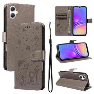 For Samsung Galaxy A07 5G Cat and Bee Embossed Flip Leather Phone Case(Grey)