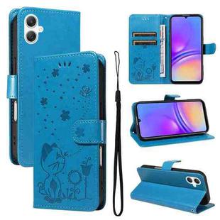 For Samsung Galaxy A07 5G Cat and Bee Embossed Flip Leather Phone Case(Blue)