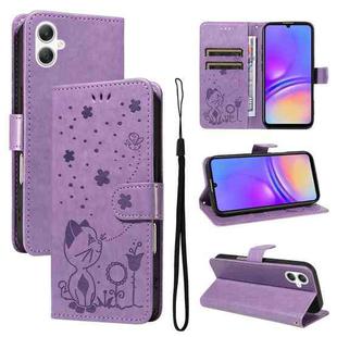 For Samsung Galaxy A07 5G Cat and Bee Embossed Flip Leather Phone Case(Purple)