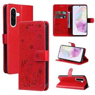 For Samsung Galaxy A36 5G / M56 5G Cat and Bee Embossed Flip Leather Phone Case(Red)