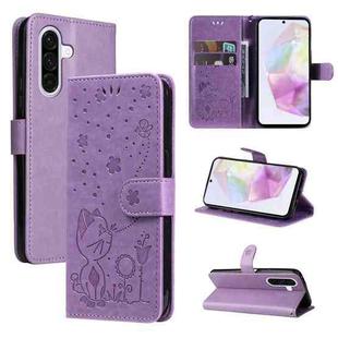For Samsung Galaxy A36 5G / M56 5G Cat and Bee Embossed Flip Leather Phone Case(Purple)