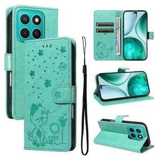 For Honor X8c 4G Global Cat and Bee Embossed Flip Leather Phone Case(Green)
