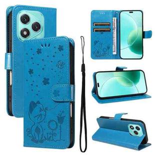 For Honor 400 Lite Cat and Bee Embossed Flip Leather Phone Case(Blue)