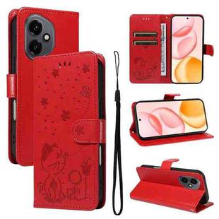 For Honor 400 Global 156.5mm Cat and Bee Embossed Flip Leather Phone Case(Red)