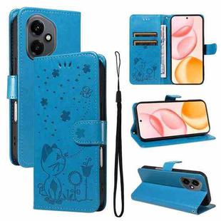 For Honor 400 Global 156.5mm Cat and Bee Embossed Flip Leather Phone Case(Blue)
