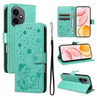 For Honor 400 Global 156.5mm Cat and Bee Embossed Flip Leather Phone Case(Green)