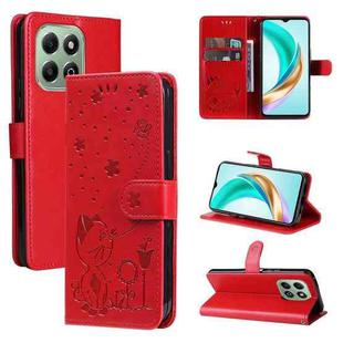 For For Honor X6c / X6b / X6a / X5b Cat and Bee Embossed Flip Leather Phone Case(Red)