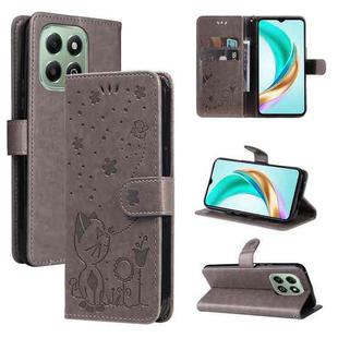 For For Honor X6c / X6b / X6a / X5b Cat and Bee Embossed Flip Leather Phone Case(Grey)