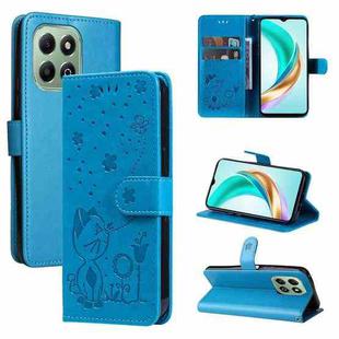 For For Honor X6c / X6b / X6a / X5b Cat and Bee Embossed Flip Leather Phone Case(Blue)