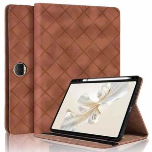 For Honor Pad 9 12.1 2023 Rhombus Embossing Leather Tablet Case(Brown)