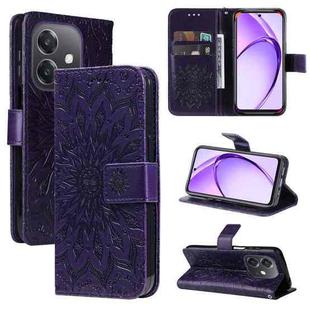 For OPPO A5x 5G Global Embossed Sunflower Pattern Flip Leather Phone Case(Purple)