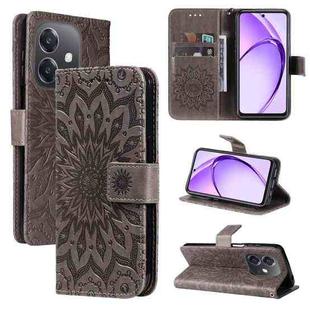 For OPPO A5x 5G Global Embossed Sunflower Pattern Flip Leather Phone Case(Grey)