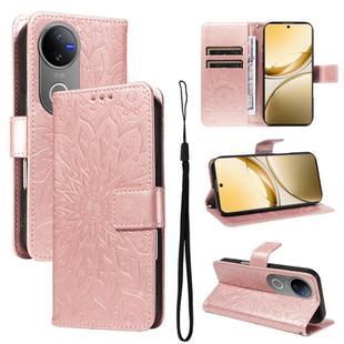 For vivo V50 5G Global Embossed Sunflower Pattern Flip Leather Phone Case(Rose Gold)