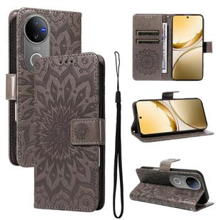 For vivo V50 5G Global Embossed Sunflower Pattern Flip Leather Phone Case(Grey)