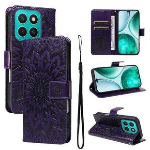 For Honor X8C 4G Global Embossed Sunflower Pattern Flip Leather Phone Case(Purple)