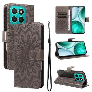 For Honor X8C 4G Global Embossed Sunflower Pattern Flip Leather Phone Case(Grey)