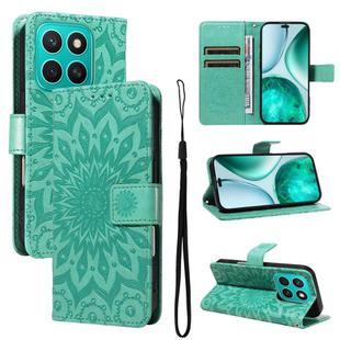 For Honor X8C 4G Global Embossed Sunflower Pattern Flip Leather Phone Case(Green)