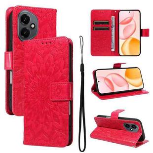 For Honor 400 Global 156.5mm Embossed Sunflower Pattern Flip Leather Phone Case(Red)