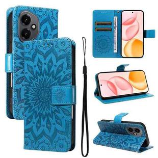 For Honor 400 Global 156.5mm Embossed Sunflower Pattern Flip Leather Phone Case(Blue)