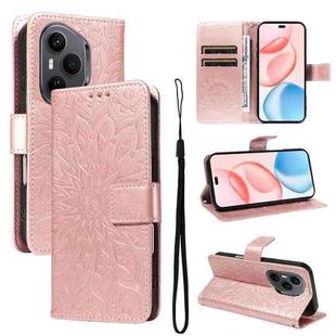 For Honor 400 Pro Global 160.8mm Embossed Sunflower Pattern Flip Leather Phone Case(Pink)
