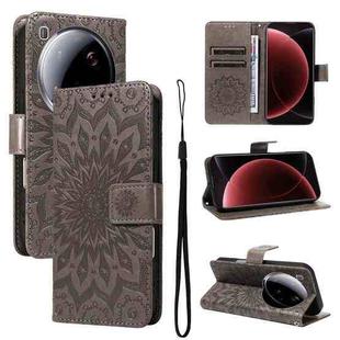 For Xiaomi 15 Ultra 5G Global Embossed Sunflower Pattern Flip Leather Phone Case(Grey)