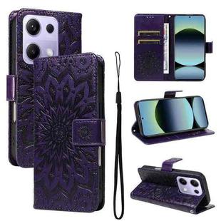 For Xiaomi Poco M6 Pro 4G Global Embossed Sunflower Pattern Flip Leather Phone Case(Purple)